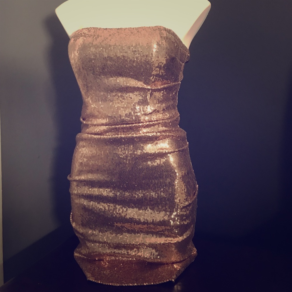 Nicole Miller Gold Bronze Sequin Dress